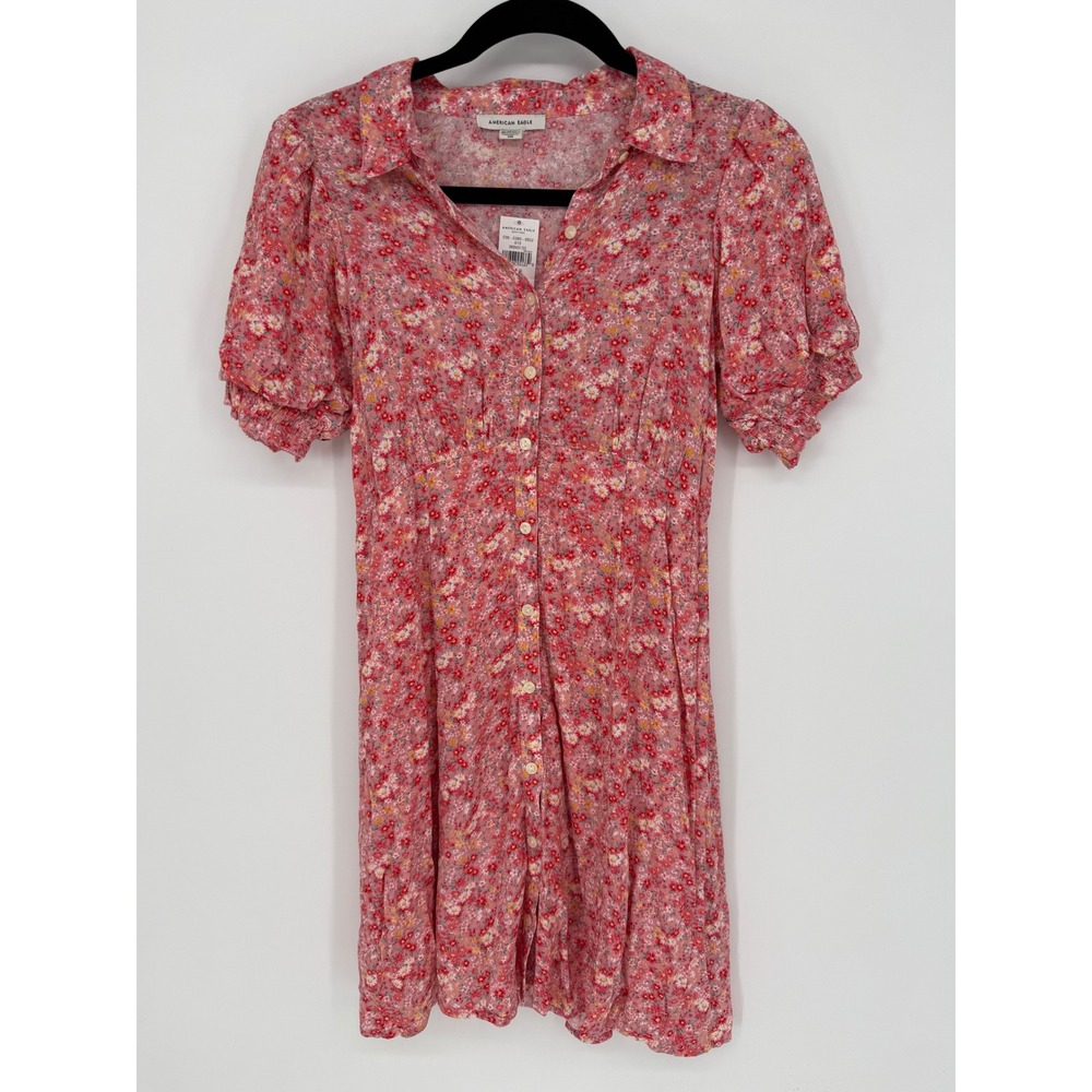 AMERICAN EAGLE PINK FLORAL BUTTON DOWN MINI DRESS NWT XS